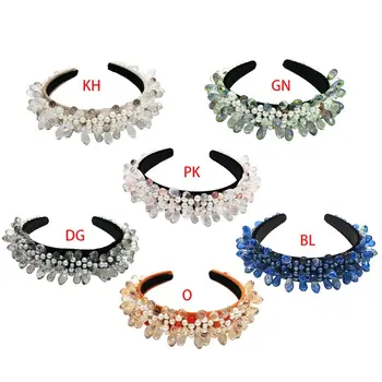 

Womens Baroque Headband Full Glitter Clear Faux Crystal Pearls Prom Hair Hoop Banquet Prom Crown Hair Hoop