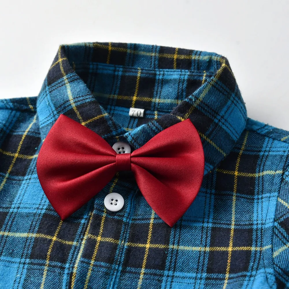 Baby Boy Clothes Boy Plaid Rompers with Waistcoats Autumn Children Fashion Sets Baby Gentleman sets clothes