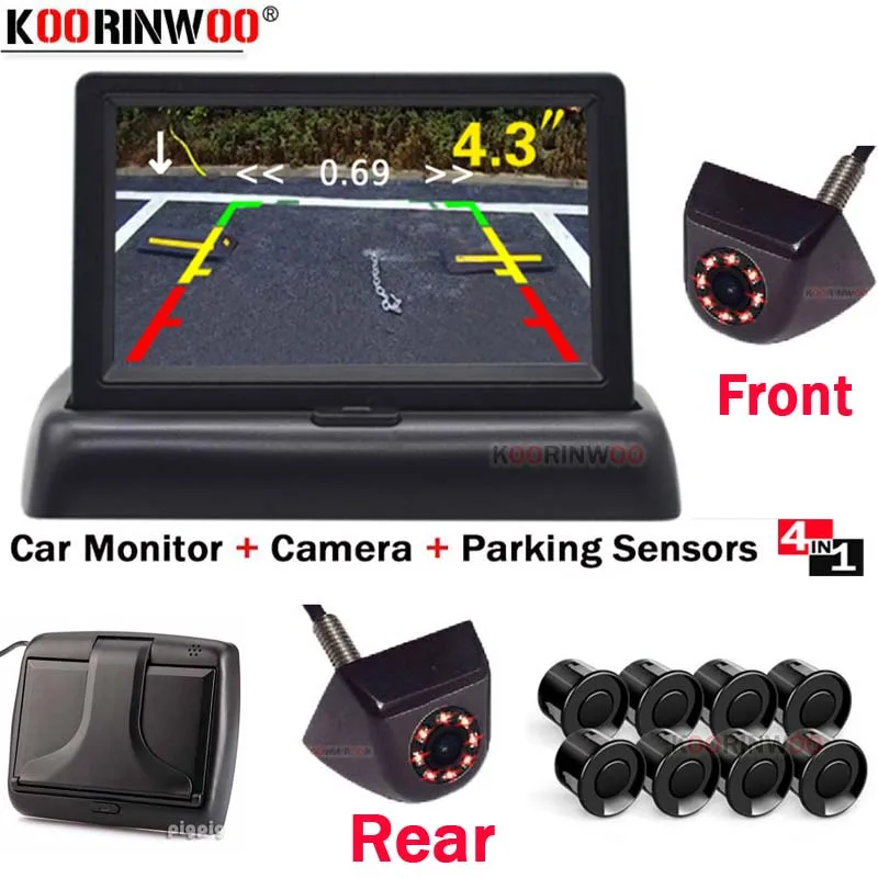 Koorinwoo полный комплект парктроник с панельный монитор парковочные датчики 8 Предупреждение радар Alart парковки Камера бампер датчики металлический корпус