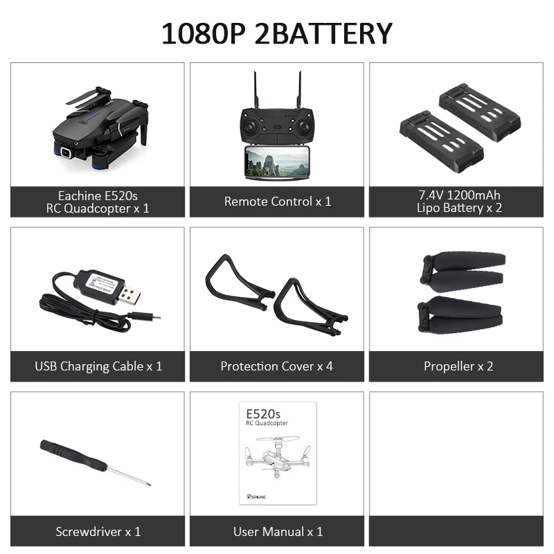 1080P 2battery Eachine E520S Quadcopter GPS WI-FI 4K с видом от первого лица/1080 P HD Камера Широкий формат 16 минут времени полета складной Дрон с дистанционным управлением для вертолетов - Цвет: 1080P 2battery