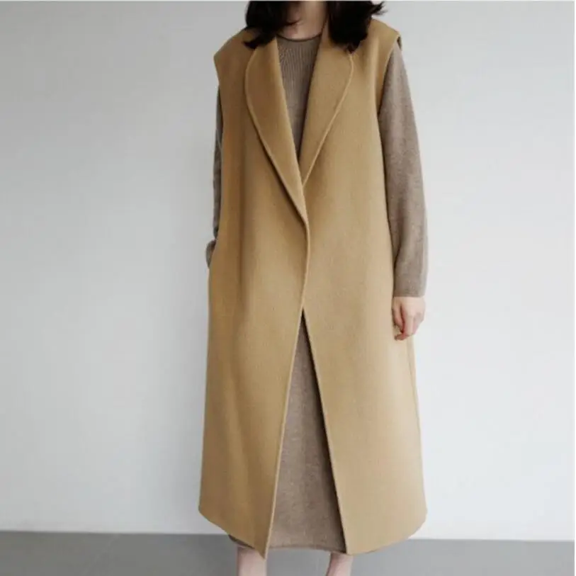 

Осенне-зимние блейзеры, шерстяной жилет, приталенное длинное женское пальто без рукавов