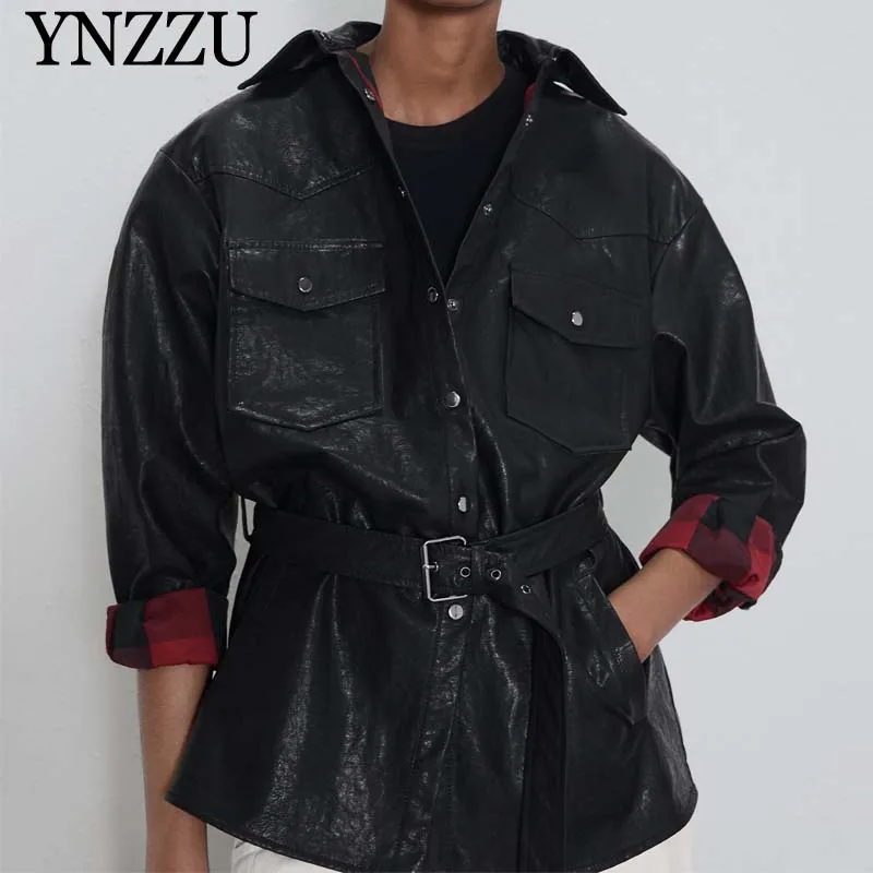 2019 осенне зимняя женская куртка из искусственной кожи черного цвета с поясом и