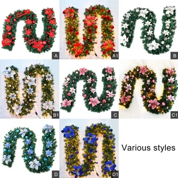 

LED Christmas Wreath Christmas Rattan Artificial Flower Vine Plant US-standard Or European-style Plug 8.8ft Home Decorations