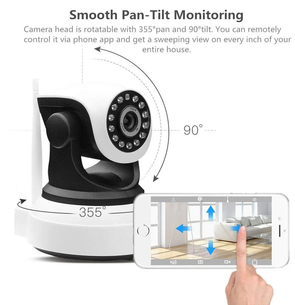 Wi-Fi Крытый CCTV наблюдения панорамирование/наклон беспроводная камера двухстороннее аудио P2P ночного видения HD 1080P IP камера монитор для ребенка Camhi APP