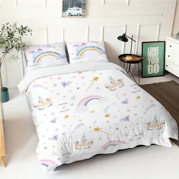 

Queen Size Comforter Bed Sheets Cute Cartoon Unicorn 3d Printed Duvet Cover Set Home Textiles with Pillowcases Bedspreads