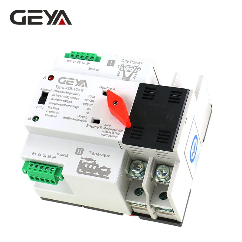 Tanie GEYA 2 biegun ATS Power automatyczny przełącznik transferu 63A 100A 50 60Hz PC klasa ATS podwójna moc transferu na szynę Din 220V