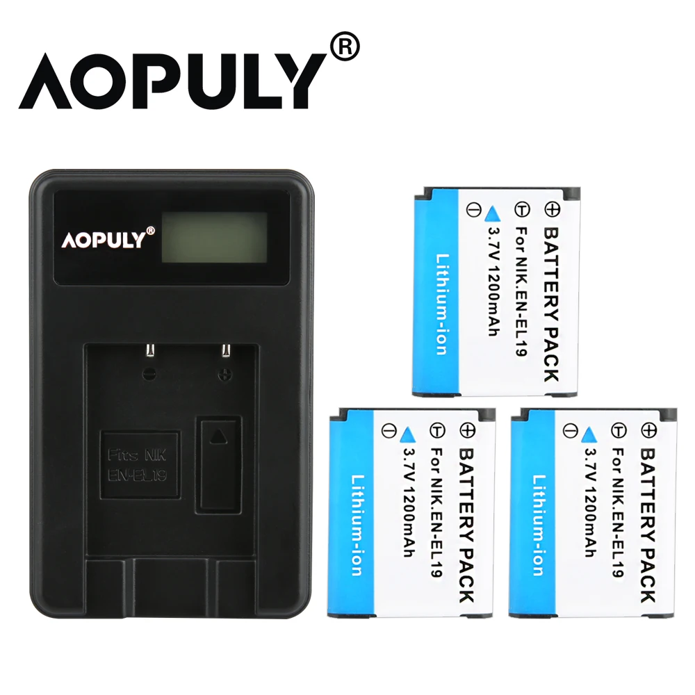 Aopuly EN-EL19 Батарея для Nikon Coolpix S32 S33 S3500 S4100 S4150 Enel19 Baterias для S100 S2500 S2750 S3100 S3200 S3300 S3400 - Цвет: 3 battery n charger