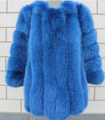 Windproof Warm Outwear Monteau Femme Hiver Thicken Modern Streetwear Womens Tops and Blouses Fashion Slim Real Fox Fur Coat - Цвет: Синий
