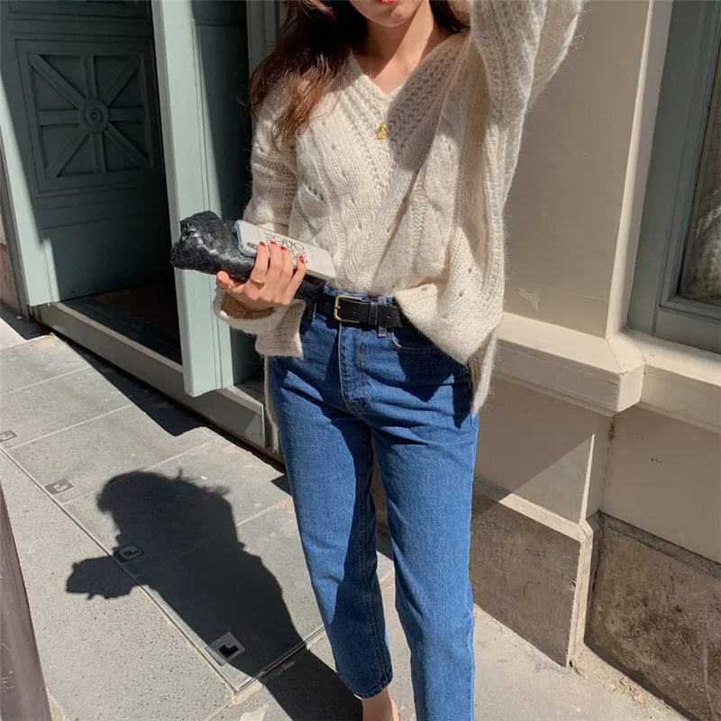 warm soft autumn winter women sweater v neck knitting tops korea style minimalist vintage sweater pullovers basic P650 warm soft autumn winter women sweater v neck knitting tops korea style minimalist vintage sweater pullovers basic P650