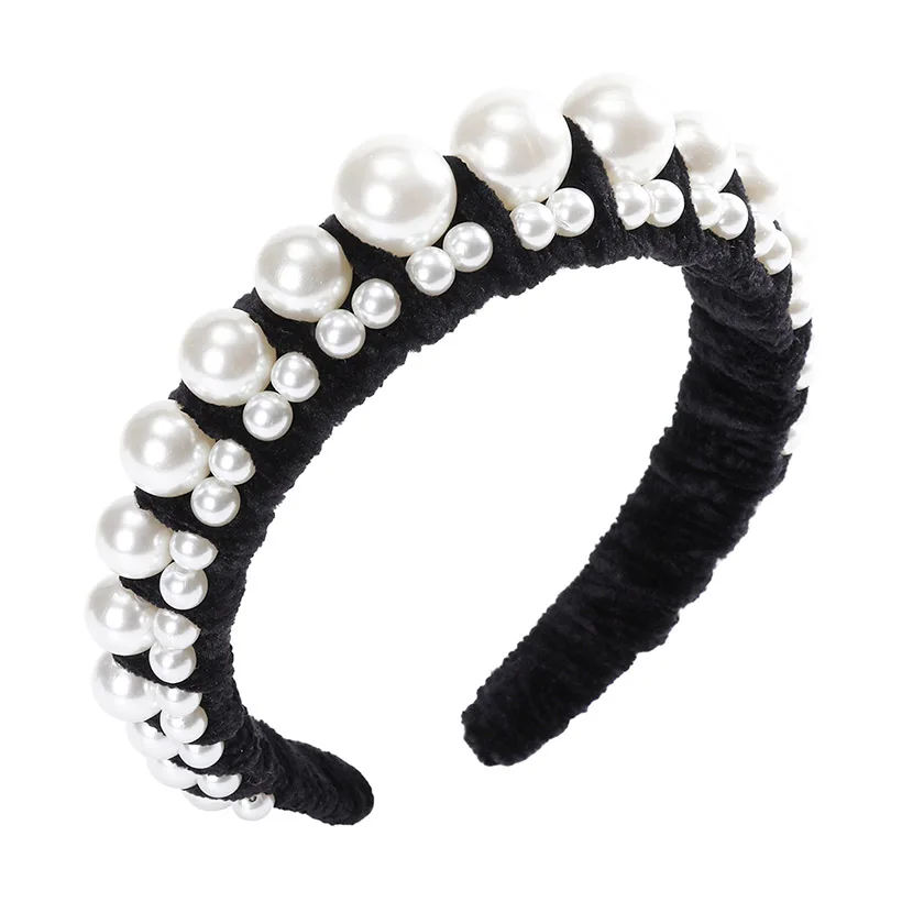LEVAO Female Pearl Winding Headband Bezel Turban Women Novelly Hairbands Velvet Girls Hair Accessories Headwear Head Hoop Solid - Цвет: A