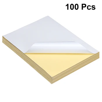 

100pcs A4 Adhesive Sticker Typing Paper Label Paper Blank Printing Paper for Office School (White)
