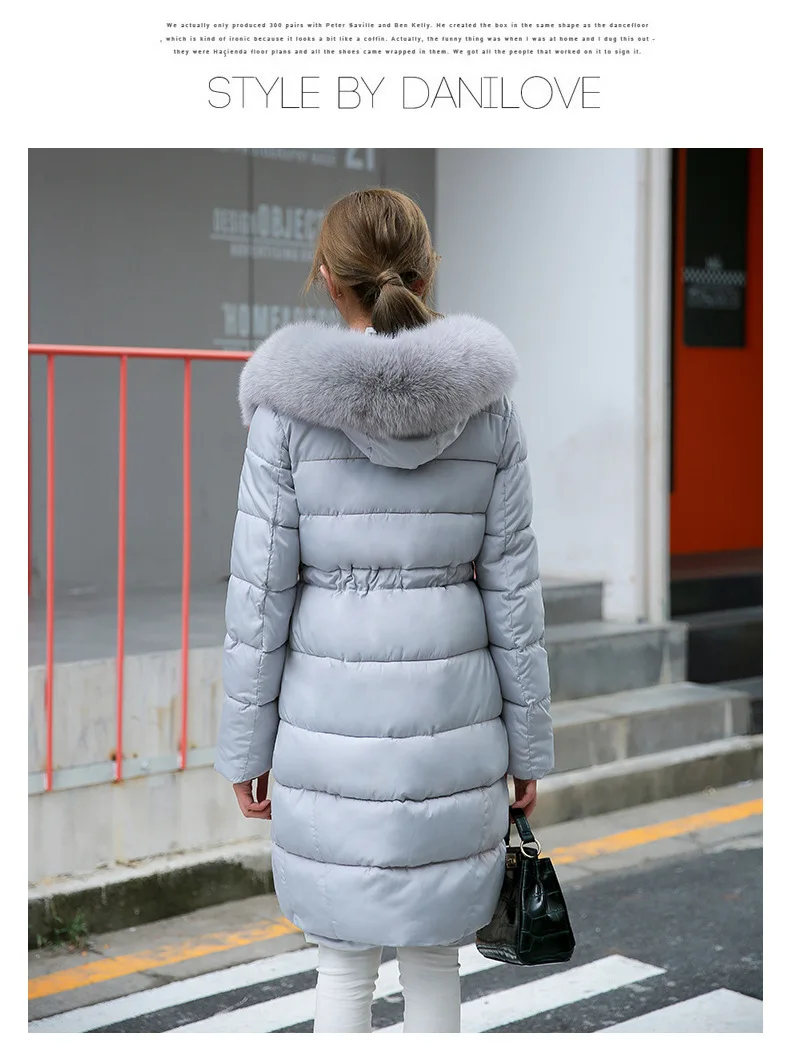Winter Style Korean-style New Style Large Fur Collar Hooded Thick Extended Knee down Jacket Cotton-padded Clothes Large Siz