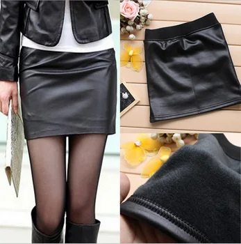 

Autumn Winter Women Sexy Black PU Leather Pencil Skirts Bodycon Suede Female Ladies High Waist Mini Short Slim Skirt