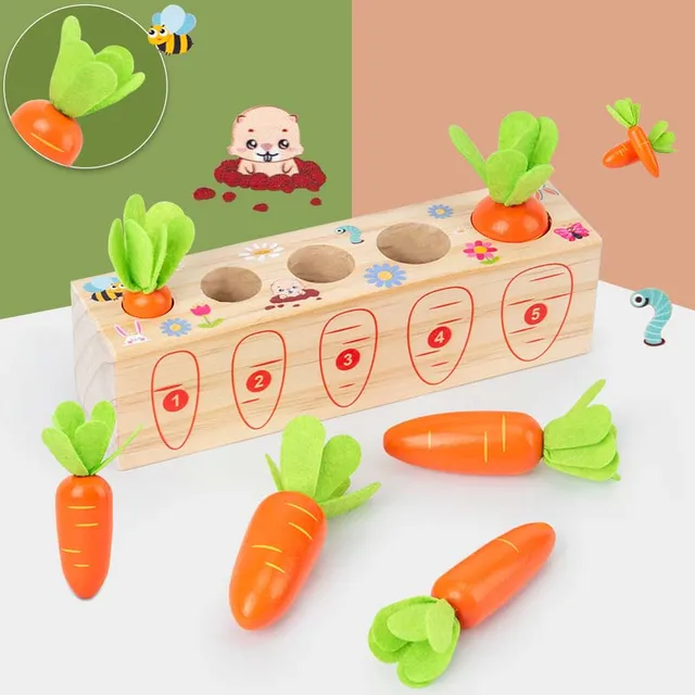 New Cute Wooden  Montessori Carrot Pull Toy Early Educational Building Block Fruit Game For hildhood Education Kids Toys 1