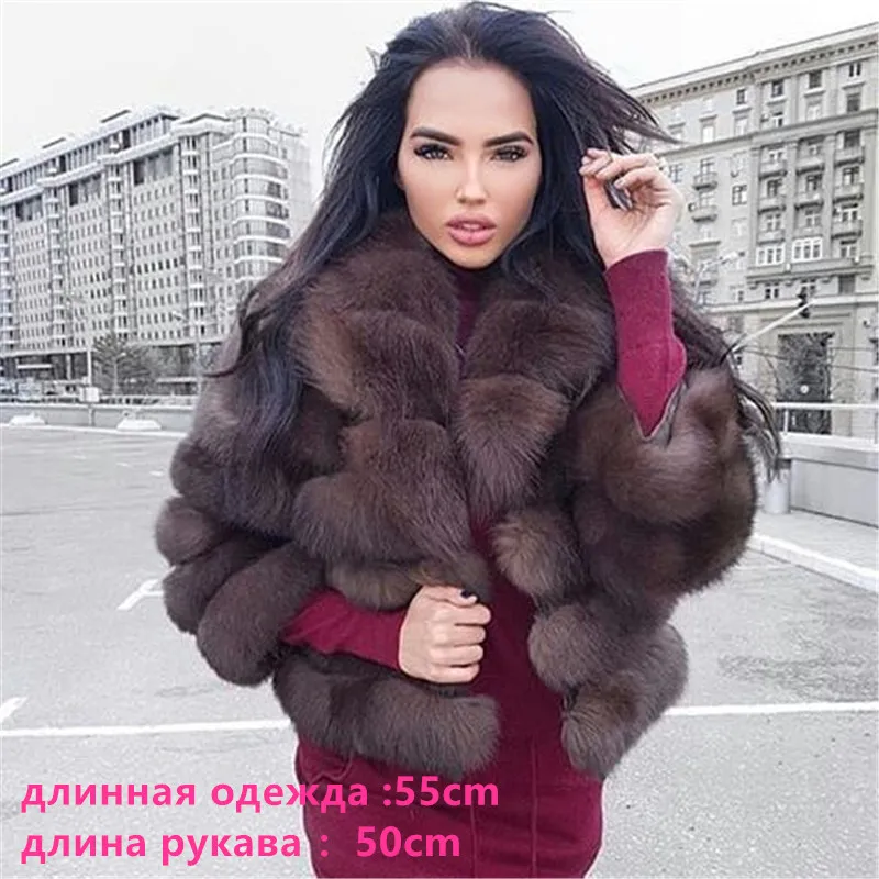 Натуральный Лисий мех пальто куртки с отложным меховым воротником 60 см Длинная женская зимняя куртка с отделкой из меха женская шуба - Цвет: 55cm long