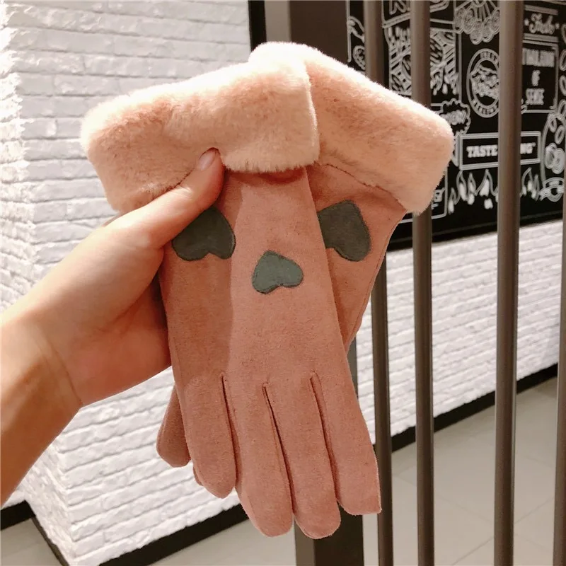 pink Сенсорный экран пять пальцев Волосы рот утолщенная кожа флис любовь теплые руки Спорт на открытом воздухе покупки Велоспорт фото путешествия ежедневно - Цвет: pink