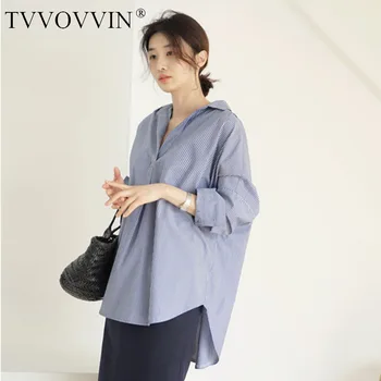 

Korea 2020 New Spring Lapel Single Breasted Stripe Women Shirt Korean Loose Casual Student Irregular Blouser Tide PD074