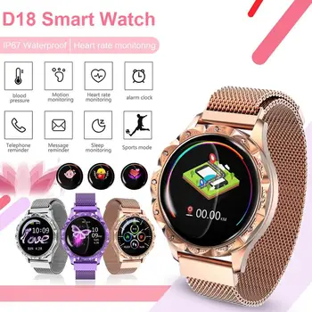 

New D18 Ladies Smart Watch Sleep Tracking IP67 Waterproof Blood Pressure Heart Rate Monitoring Physiological Reminder Bracelet