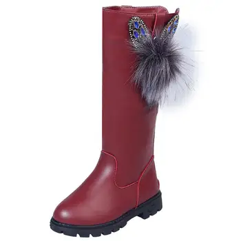 

Winter Kids Boots Girls Cute Sweet Flat Knee Martin Boots Solid Color Children Girls Student Anti-slip Snow Boots Black Red