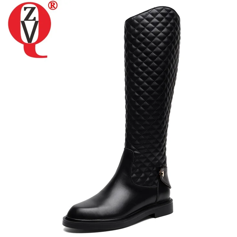 

ZVQ winter new concise casual knee high boots outside comfortable low heels round toe zip women shoes drop shipping size 33-40