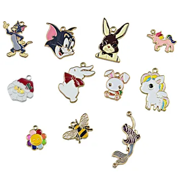 

10PCS 20mm Silver Gold plated Enamel Colorful Cartoon Anime rabbit Charms for Jewelry Making Bracelet Findings DIY Accessories