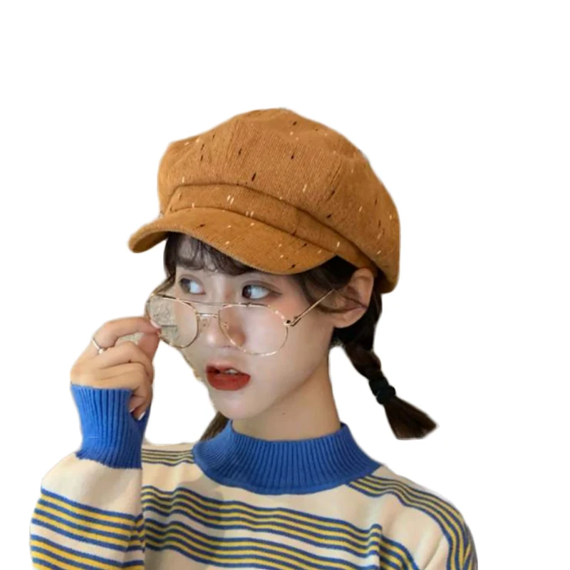 

High Quality Fashion Retro Octagonal Hat Women Autumn Casual Berets Knitted Newsboy Hat Female Visor Caps