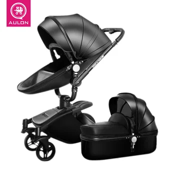 

Aulon baby stroller free shipping leather Luxury baby stroller 2 in 1 fashion stroller European stroller for lying and seat bra