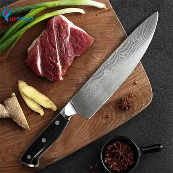 

Upspirit 8" Patterned Chef Knife Stainless Steel Fish Meat Cleaver Fruit Vegetable Slicer Sushi Cutter Slicing Kitchen Knives