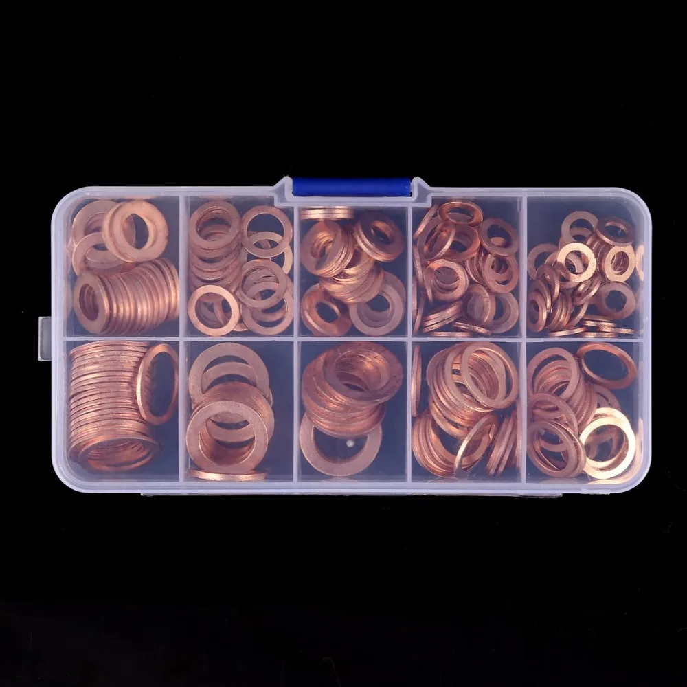 200x M5-M14 Solid Copper Washers Pro Hardware Accessories Flat Ring Oil Seal Kit 