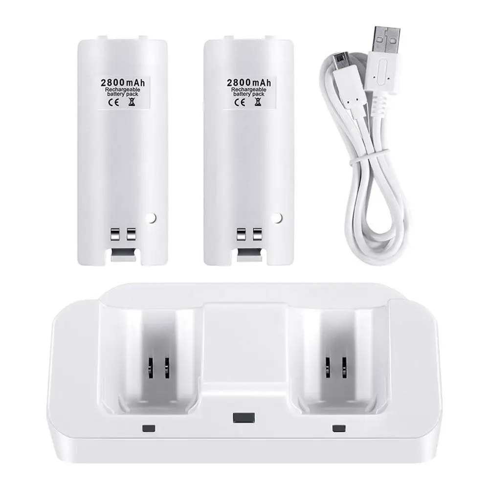 Белый 3 in 1 led remote control charging dock station+ 2x2800mAh battery for wii u - Цвет: Белый