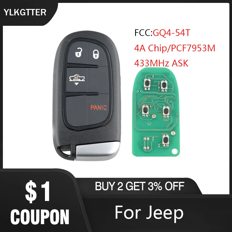 YLKGTTER 433MHz 3+1Remote Keyless GO Smart Key For Jeep Cherokee 2014 2015 2016 2017 Keyless entry with 4A CHIP/PCF7953M YLKGTTER 433MHz 3+1Remote Keyless GO Smart Key For Jeep Cherokee 2014 2015 2016 2017 Keyless entry with 4A CHIP/PCF7953M