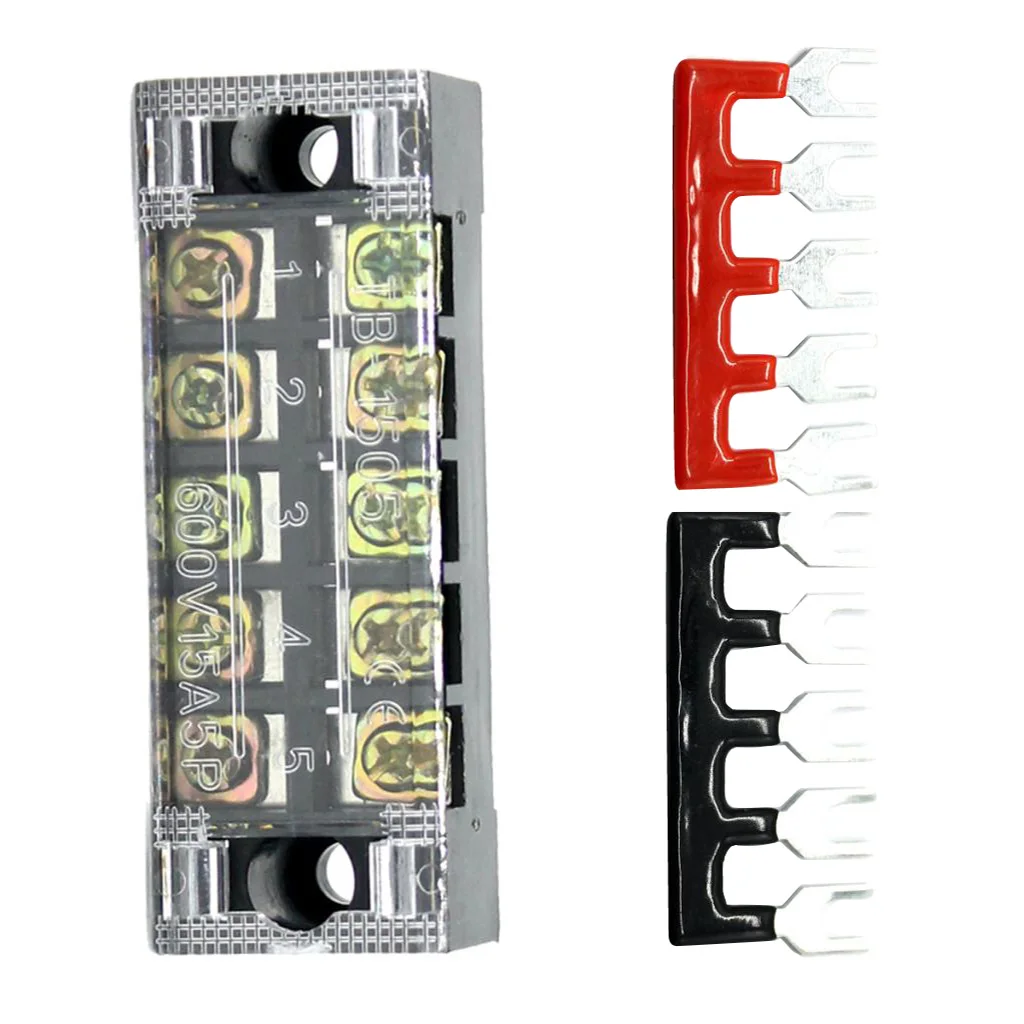 600V 15Amp 5 Positions Double Row Screw Block with Terminal Barrier Strips