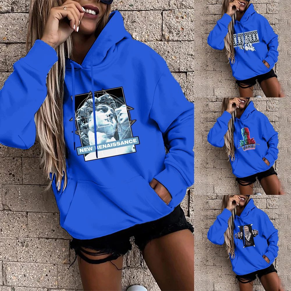 Hoodie Sweater Women Autumn and Winter Sculpture Printing Korean Version of The New Polyester-cotton Long-sleeved Hooded Jacket