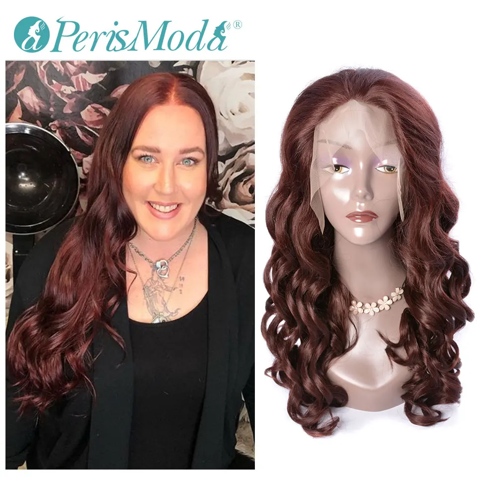 

Long Mixed Brown Pink Purple Women Wigs Adjustable Straps PerisModa Body Wave Heat Resistant Synthetic Lace Front Wigs for Women