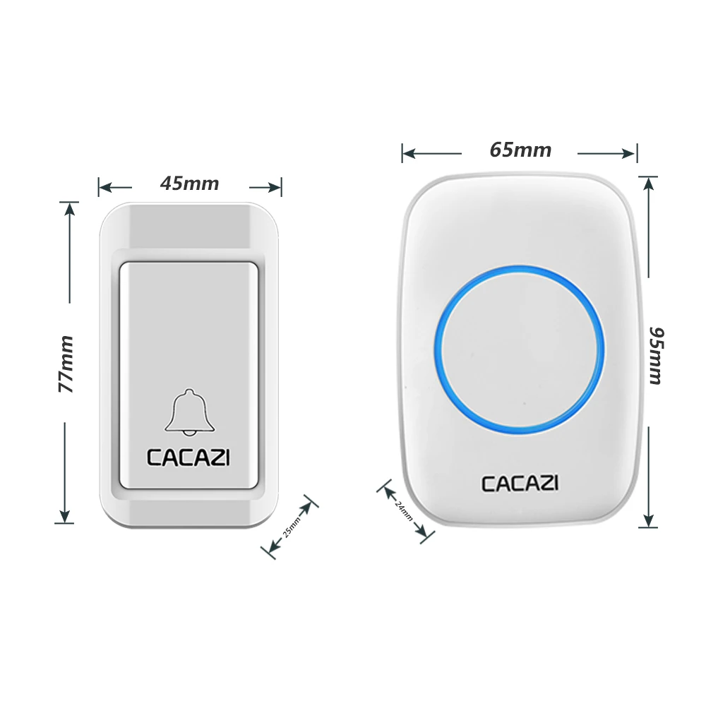 CACAZI Self-powered Waterproof Wireless Doorbell No Battery Button EU Plug Receiver LED Light 120M Remote Home Cordless Bell
