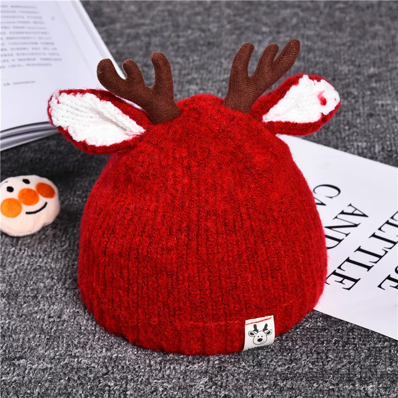 Autumn&Winter Baby New Wool Hat Baby Antler Hat Children's Knit Hat Head Cap Boys and Girls Warm Hat Beanie Baby Christmas Gift