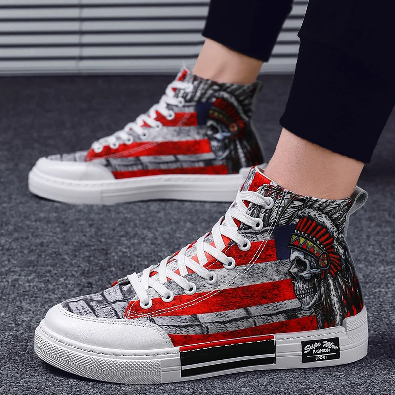 

Hight-top Canvas Shoes Men's Graffiti Decorative Pattern Korean-style Fashion Hight-top Camouflage Versatile Casual Classic Hip-