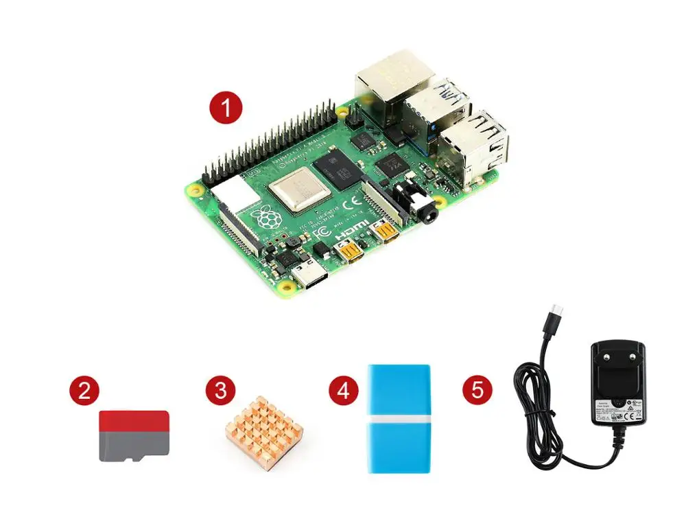 Raspberry Pi 4 Модель B стартовый комплект, основные части - Комплект: PI4B-2GB  EU