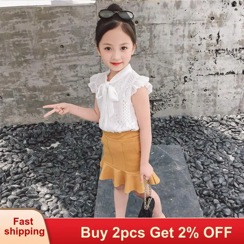 Платье для девочек 2020 г. Новая детская одежда Летний кружевной топ с короткими