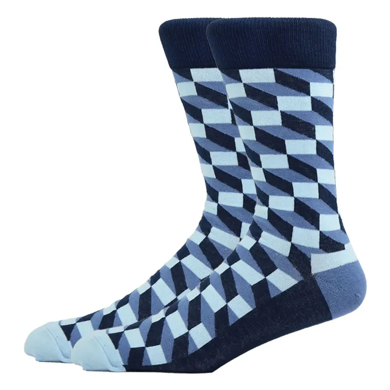Fashion Man Socks Geometric Color Combed Cotton Autumn Winter Warm Breathble Couple Long Socks For Men Women Happy Wedding Gifts