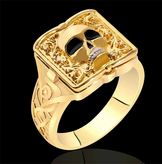 New hot sale European and American style carved open cap pattern ring men's ring rings for men AJZ1759skullgold