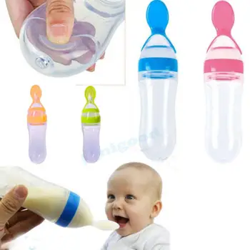 

90ml lovely child safety baby silicone feeding Utensils with spoon Feeder Food Rice Cereal bottle For Babe