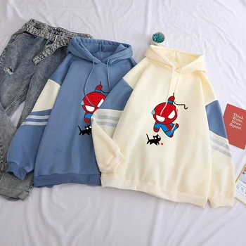 

Autumn Winter Avengers Hoodies Spiderman Women Hoodies Casual Hip Hop Thick Sweatshirt Spell Color Long Sleeve Pullover Splici