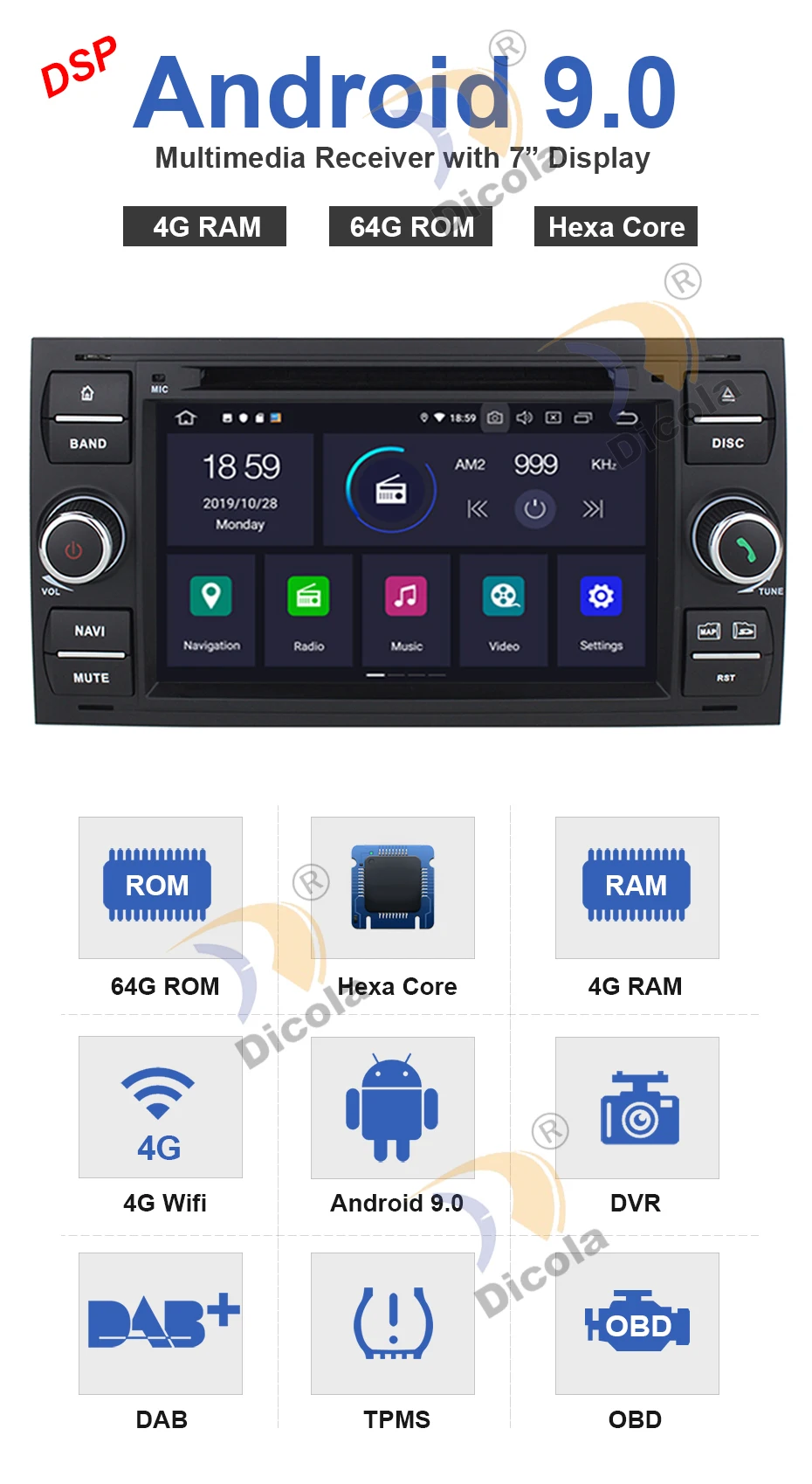 " PX6 Hexa Core DSP автомобильный dvd-плеер Android 9 InDash для Ford Transit Focus подключение S-MAX Kuga Mondeo с Wifi 4G gps Bluetooth