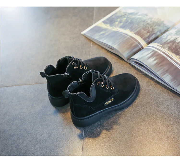 Winter Little Girls Pink Boots Suede Leather Toddler Boots Plush Children Winter Boots with Fur British Ankle Boot Shallow