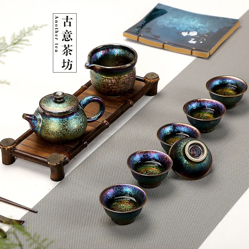 

Fambe Yao The Weather Order Glazed Pottery Porcelain Kung Fu Tea Have 8 Paper Set Group Colorful Peacock Glaze Tea Set Suit