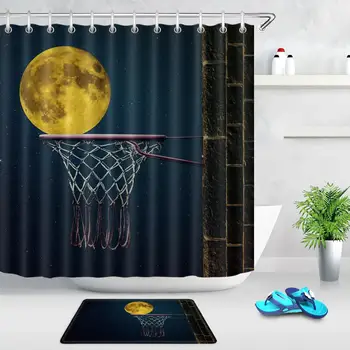 

Basketball Sports Creative Pattern Shower Curtain Night Sky Moon Basket Polyester Fabric Bath Decor Shower Curtain High Quality