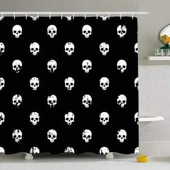 

Shower Curtain Set with Hooks 66x72 Vintage Skulls Print Element Face Pattern Head Horror Skull Bone Tile Abstract Texture