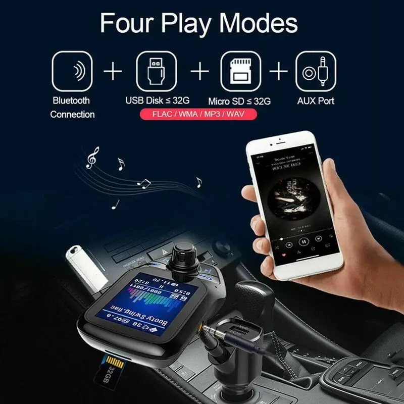Bluetooth автомобильный комплект беспроводной Bluetooth набор громкой связи USB порт QC3.0 Быстрая зарядка цветной экран fm-передатчик MP3 музыкальный плеер