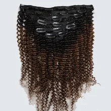

Two Tone Ombre 1B/4 Clips In Human Hair Kinky Curly 120 Gram 7 Pieces Virgin Human Hair Extensions Clip In For Black Women